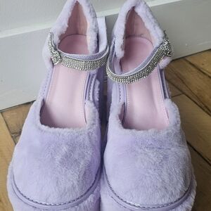 Sugar Thrillz Lavender Furry Platform Shoes